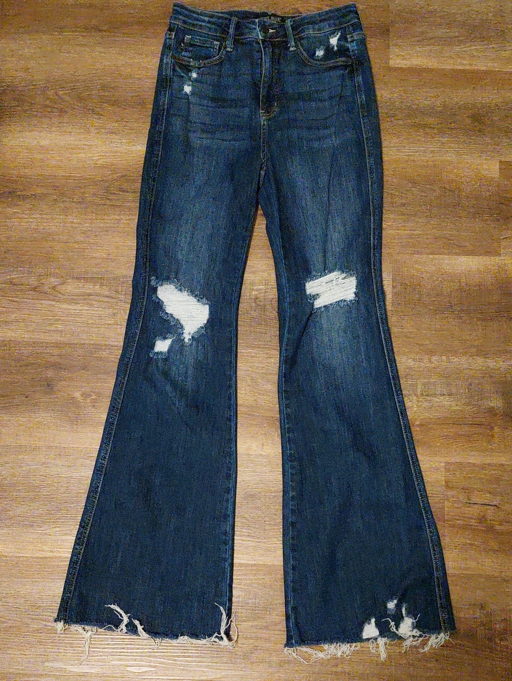 Dark Blue Distressed Women's Flare Jeans
